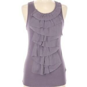 Club Monaco 100% Silk Ruffle Trim Knit Sleeveless Top Dark‎ Lavender Size Medium